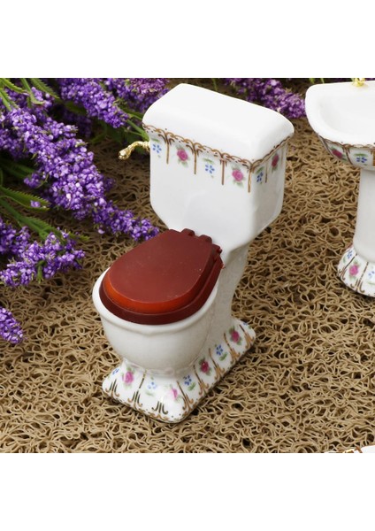 1/12 Dollhouse Minyatür Banyo Seti Accs Çiçek Tuvalet Küvet Lavabo #2 (Yurt Dışından)