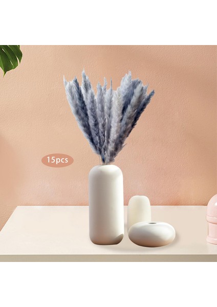 Vazo 30 Gri Yapay Kurutulmuş Pampas Çim Buket Kamış Çiçekleri Seti (Yurt Dışından)