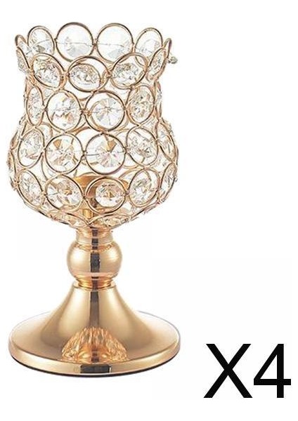 4x Kristal Fener Gold Candlestick Mum Tutucular Merkez Parçası Dekor (Yurt Dışından)