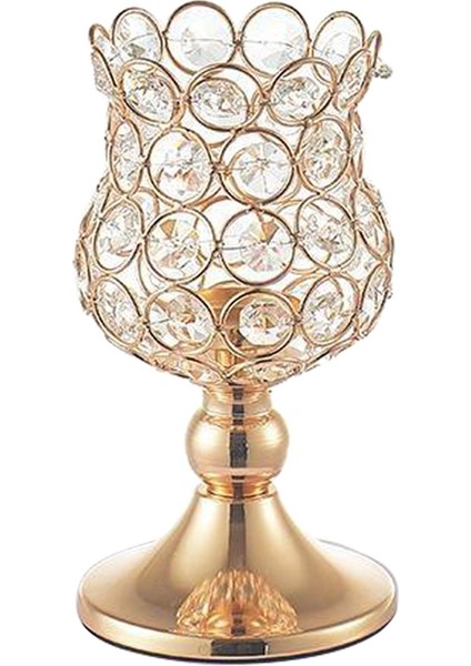 4x Kristal Fener Gold Candlestick Mum Tutucular Merkez Parçası Dekor (Yurt Dışından)