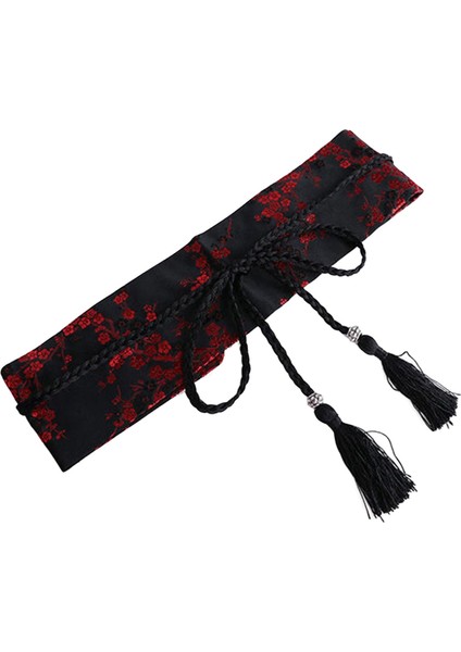 Retro Tarzı Saten Bel Kemeri Bağlı Bel Bantları Için Kızlar Siyah Kırmızı (Yurt Dışından)