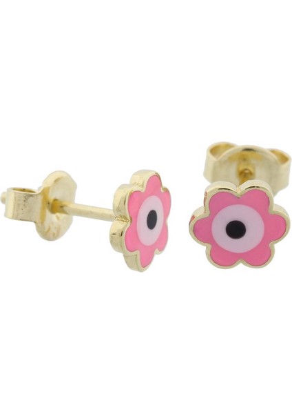 Pembe Çicek Göz Mineli Nazar Çivili Altın Çocuk Küpe fiyatları