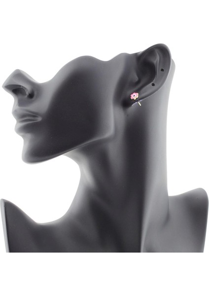 Pembe Çicek Göz Mineli Nazar Çivili Altın Çocuk Küpe modelleri