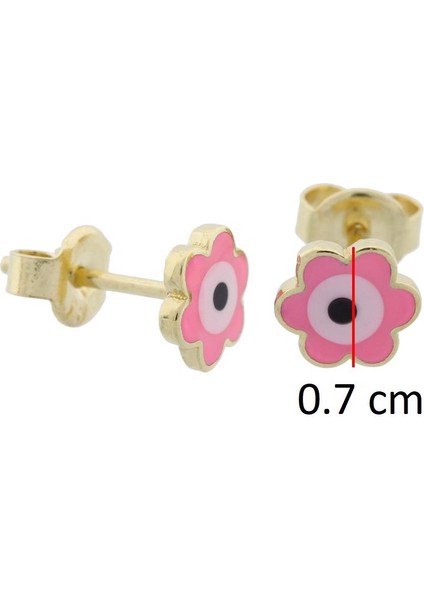 Pembe Çicek Göz Mineli Nazar Çivili Altın Çocuk Küpe fırsatları