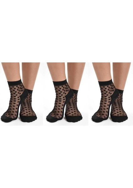 Beşiroğlu Since 1980 3 Çift Tül Transparan Kadın Patik Çorap Puantiyeli Çizgili