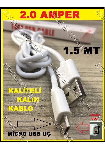 1.5 Metre 2 Amper Samsung J2 J3 J4 J6 J5 J7 J8 Prime Pro Plus 2016 Hizli Fast Şarj Kablosu - Micro USB modelleri