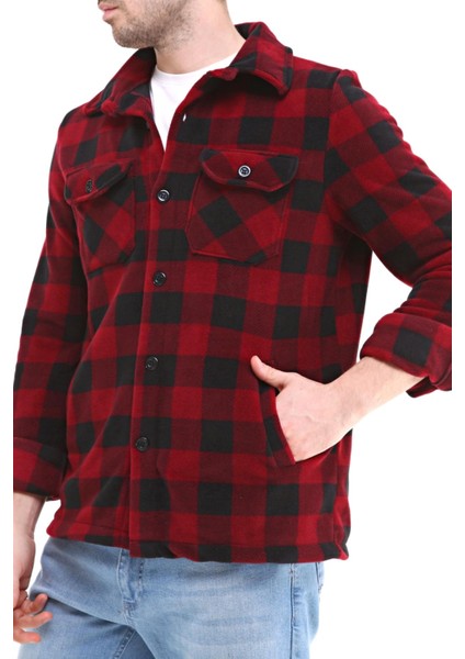 Erkek Oduncu Düğmeli Çift Cepli Ekose Polar Outdoor Gömlek Ceket modelleri