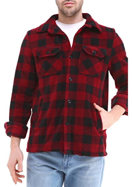 Erkek Oduncu Düğmeli Çift Cepli Ekose Polar Outdoor Gömlek Ceket fırsatları