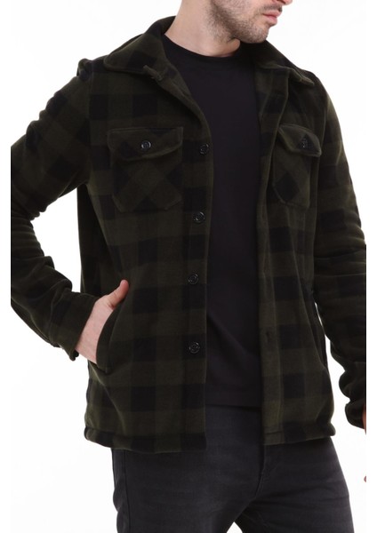 Erkek Oduncu Düğmeli Çift Cepli Ekose Polar Outdoor Gömlek Ceket