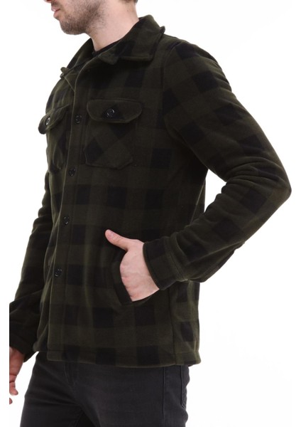 Erkek Oduncu Düğmeli Çift Cepli Ekose Polar Outdoor Gömlek Ceket fırsatları