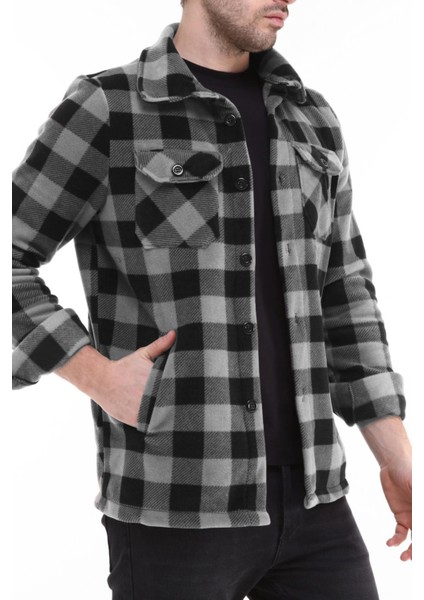 Erkek Oduncu Düğmeli Çift Cepli Ekose Polar Outdoor Gömlek Ceket modelleri
