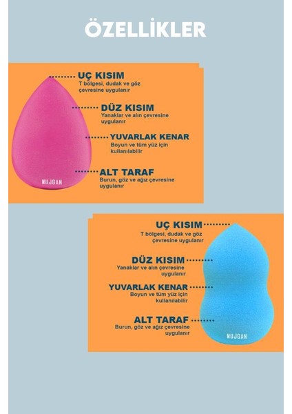MJGN-170 Büyük + Orta Mini Boy 3'lü Armut Sünger Seti Açık Pembe