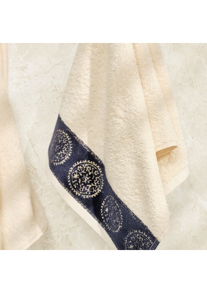 Minka Sonil %100 Pamuk Banyo/Yüz Havlusu Hamam Seti Off White/ Lacivert fiyatları