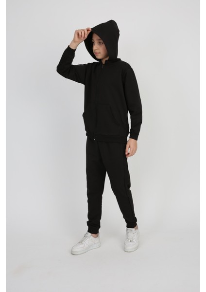 Unisex Çocuk Eşofman Takım Siyah 2 Iplik Likralı