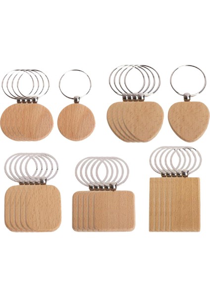 25 Paket Keyfob Keychain Ahşap Asma Kolye Çanta Gadget Dekor Bej (Yurt Dışından)