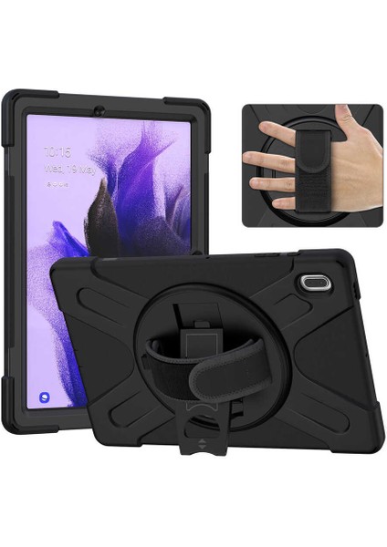 Samsung Galaxy Tab S7 Fe 12.4 Inç Prime Defender Sholder Strap Tablet Kılıfı (T730 T733 T735 T736 T736B) Siyah