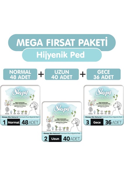 Bio Natural Premium Plus Hijyenik Ped 124 Adet Ped Mega Fırsat Paketi