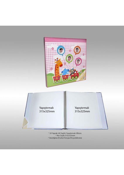 20 Yaprak [40 Sayfa] Manyetik Yapışkanlı ve Kutulu Bebek Fotoğraf Albümü Pembe