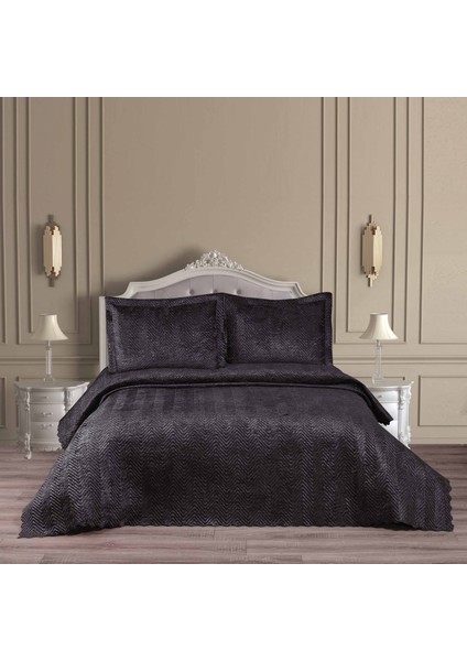 Senna Antrasit Kadife Çift Kişilik Yatak Örtüsü