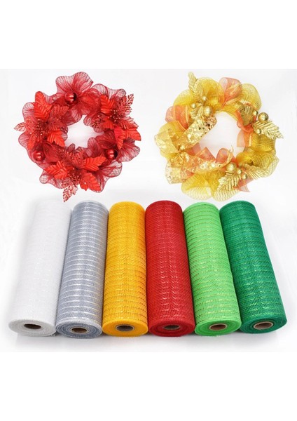 6 Rulo 10 "X10 Yds Örgü Kurdele Folyo Rulo Çelenk Dekorları (Yurt Dışından)