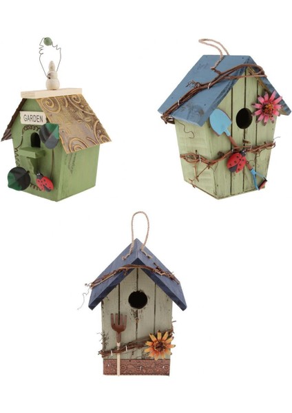 3pcs Cottages Bahçe Dekoru Ahşap Doğal Ev Yuvası Kulübesi (Yurt Dışından)