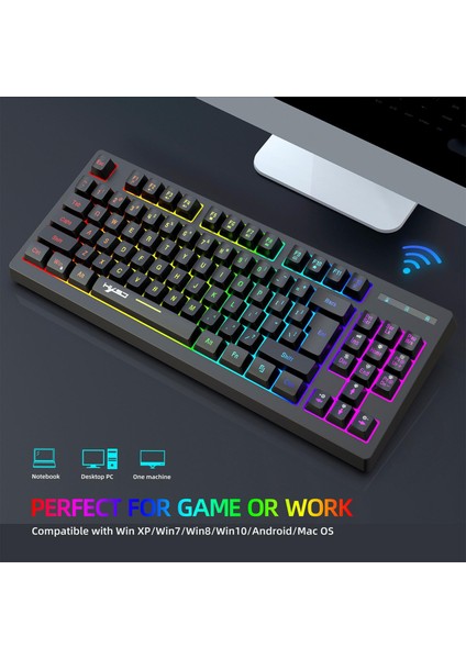 87 Keys Kablosuz Klavye Kompakt Rgb Arka Işığı Siyah (Yurt Dışından)