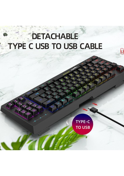 87 Keys Kablosuz Klavye Kompakt Rgb Arka Işığı Siyah (Yurt Dışından)