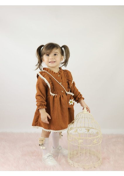 Çantalı Ve Dantelli Kız Çocuk Bayramlık Etekli Salopet