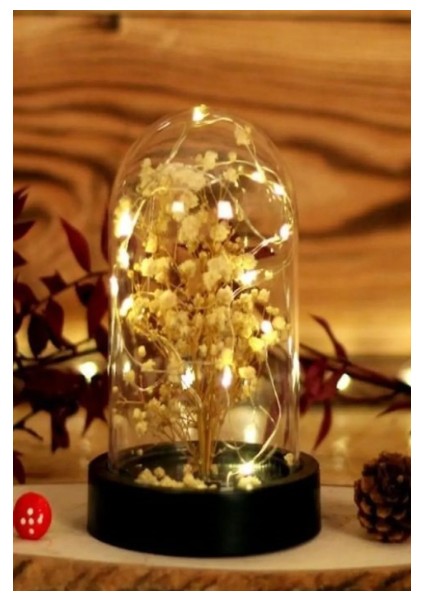 LED Işıklı Mini Sarı Ağaç Fanus Teraryum