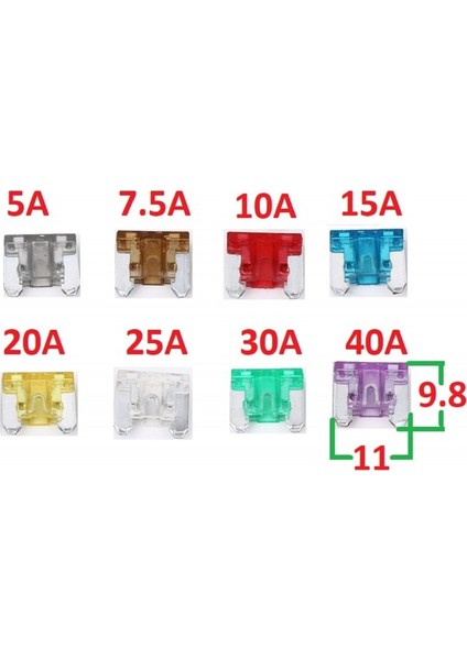 Japon Araçlar Için Mini Bıçak Sigorta Alçak Profil / Yassı  50 Adet 5A 7.5A 10A 15A 20A 25A 30A