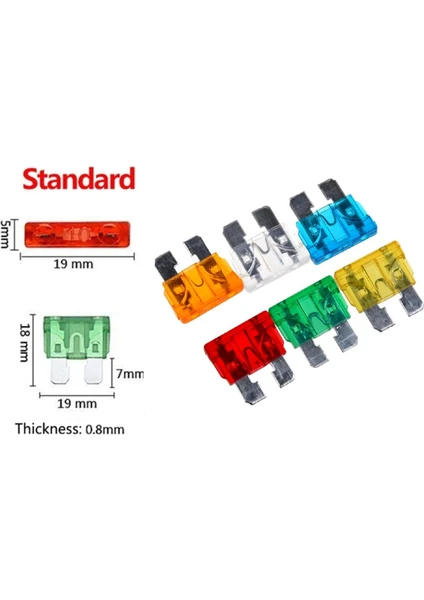 Standart Bıçak Sigorta 100 Adet Karışık 4A 5A 7,5A 10A 15A 20A 25A 30A 40A Uyumlu