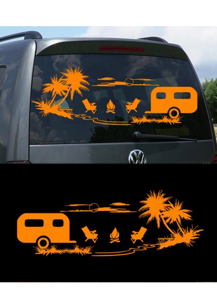 Palmiye Gün Batımı Manzara Çekme Karavan STICKER-S1740