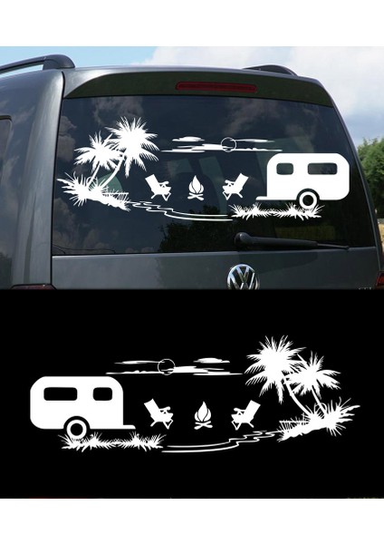 Palmiye Gün Batımı Manzara Çekme Karavan STICKER-S1740