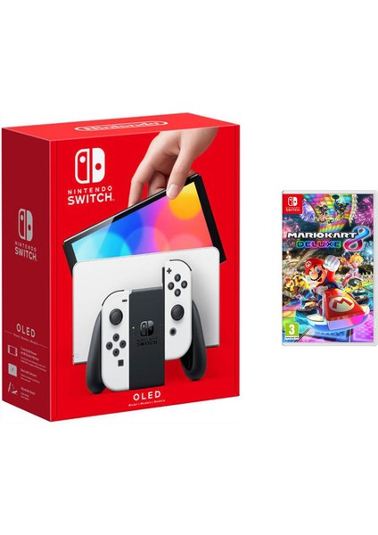 Switch OLED Beyaz Yeni Nesil Konsol 64GB + Mario Kart 8 Deluxe Oyunlu Bundle