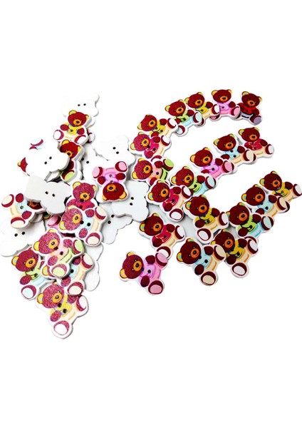 50ADET Çeşitli Renk Ayı Şekli Scrapbooking Dıy Için 2 Delikli Ahşap Düğmeler (Yurt Dışından)