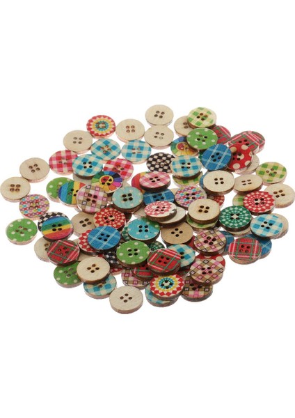 100X Çeşitli Ahşap Yuvarlak Tasarım Düğmeleri Dikiş Scrapbooking 15 mm Için (Yurt Dışından)