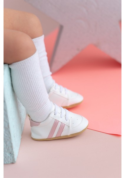 Pembe Çizgili Beyaz Kız Bebek Spor Patik AYAKKABI-G-2354
