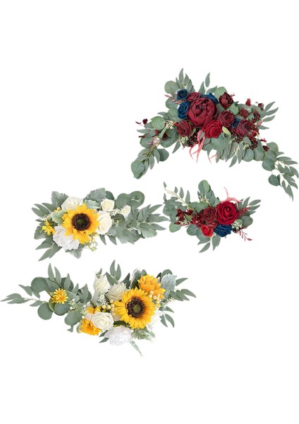 Rustik Yapay Çiçek Swag Masa Resepsiyon Dekorasyonu Için Dekoratif Kırmızı Sarı