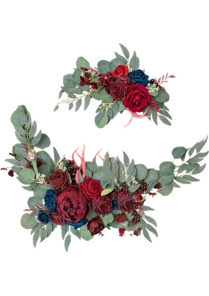 Rustik Yapay Çiçek Swag Masa Resepsiyon Dekorasyonu Için Dekoratif Kırmızı Sarı fiyatları