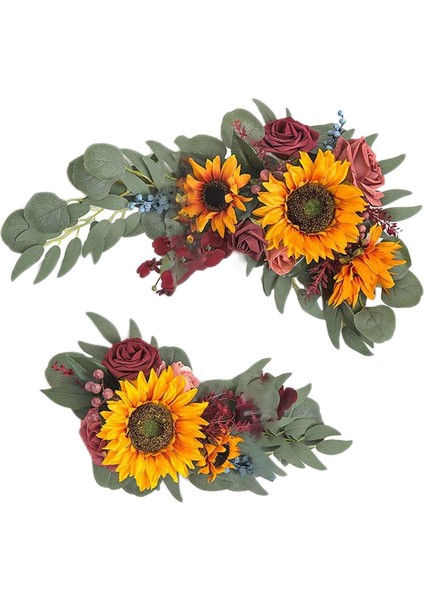 Rustik Yapay Çiçek Swag Masa Resepsiyonu Için Dekoratif Dekorasyon Sarı Kırmızı Kırmızı modelleri