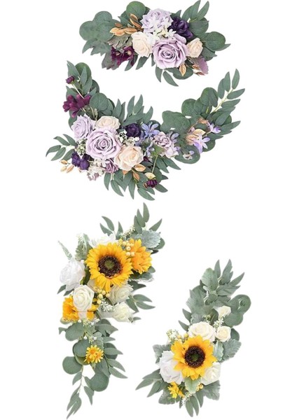 2x Yapay Çiçek Swag Düğün Süsü Sarı Mavi Beyaz Için Çiçek Swag Zemin