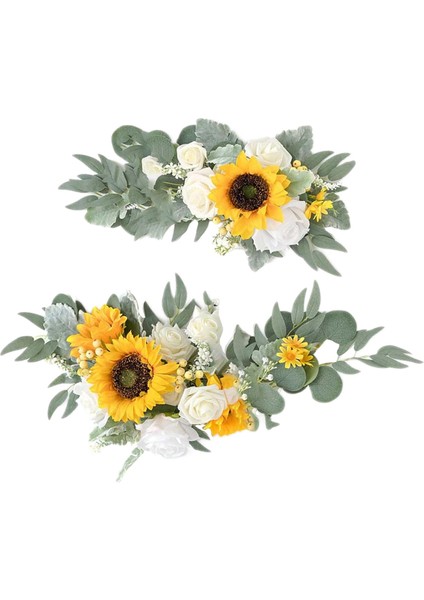 2x Yapay Çiçek Swag Düğün Süsü Sarı Mavi Beyaz Için Çiçek Swag Zemin modelleri