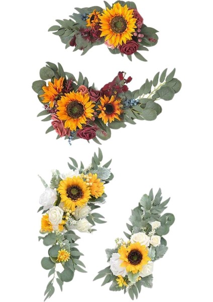 2x Yapay Çiçek Swag Düğün Süslemesi Için Çiçek Swag Zemin Sarı Kırmızı