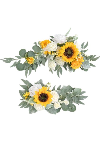 2x Yapay Çiçek Swag Düğün Süslemesi Için Çiçek Swag Zemin Sarı Kırmızı fırsatları