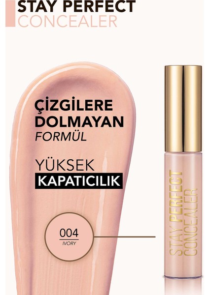 Stay Perfect Doğal Görünüm Veren Yoğun Pigmentli Likit Kapatıcı (004 Ivory) 8682536037143