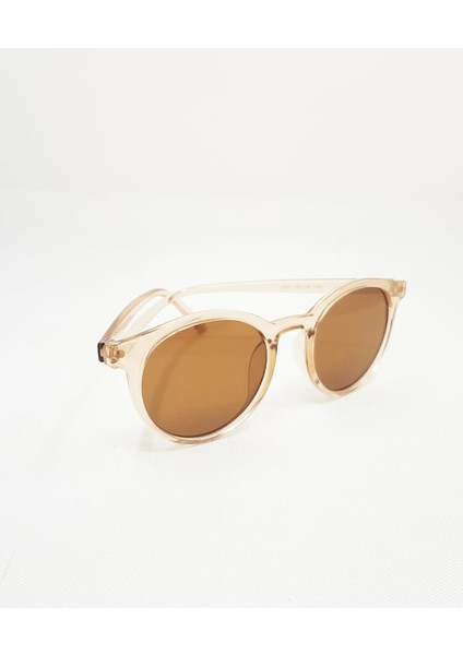 Unisex Yuvarlak Açık Kahverengi Çerçeve Kahve Cam Güneş Gözlüğü 1001 14 53-20-140