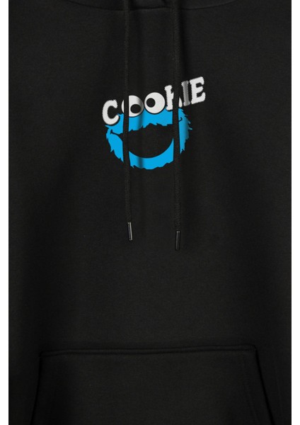 Cookie Kurabiye Canavarı Susam Sokağı Ön ve Arka Baskılı Sweatshirt Unisex Kapüşonlu Hoodie modelleri