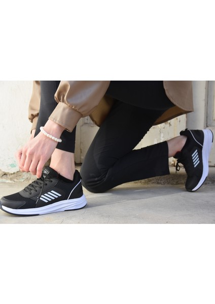 231 1106 Comfolite Rahat İç Taban Hafif Bağcıklı Uniseks Spor Ayakkabı Siyah Beyaz