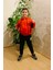 Erkek Çocuk Kırmızı Siyah Parçalı Fermuarlı Cepli Kapşonlu Arkası Baskılı Sweatshirt 1