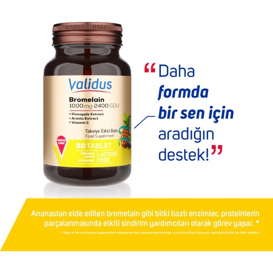 Validus Bromelain 1000 Mg 2400 Gdu + Aronya 30 Tablet Fiyatı